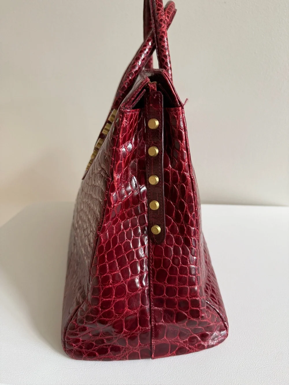 AMBROSI ABRIANNA Genuine Crocodile Top Handle Bag Handbag, Burgundy